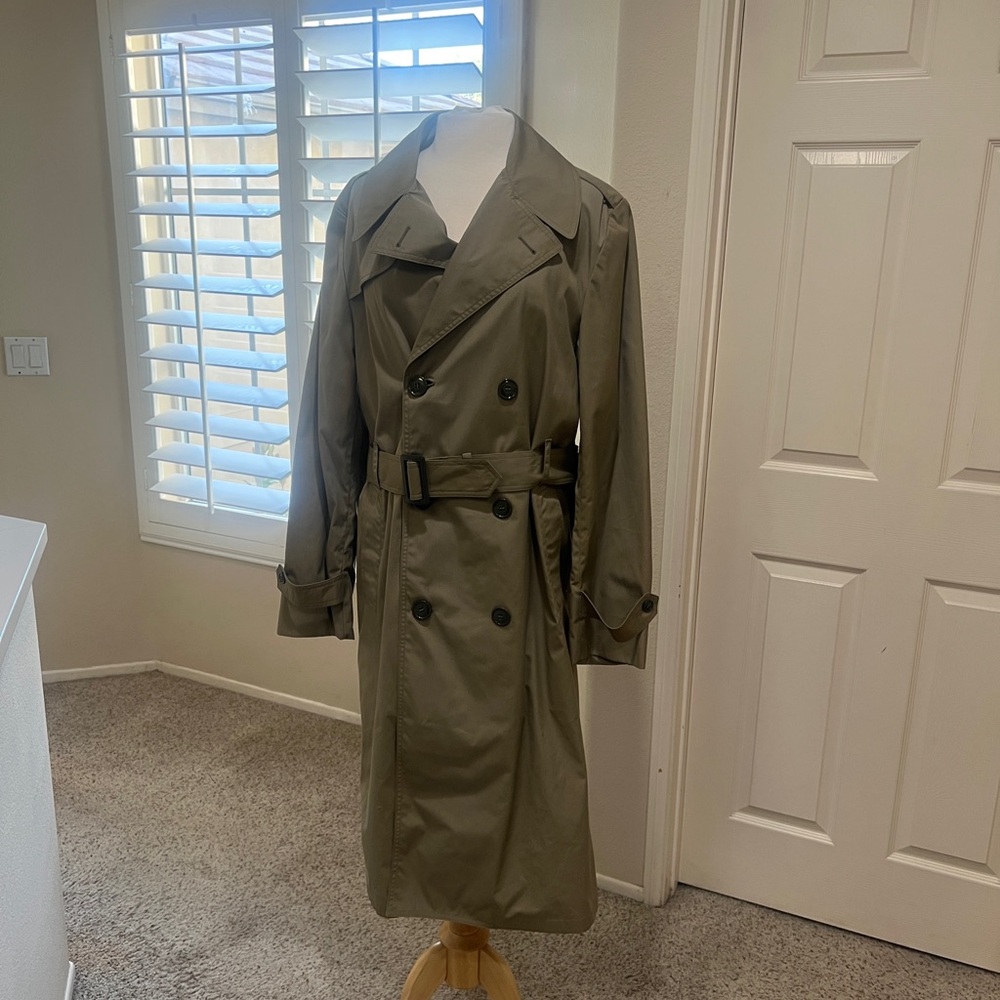 Vintage Women’s‎ Olive green trench Coat Jacket raincoat Over coat winter medium